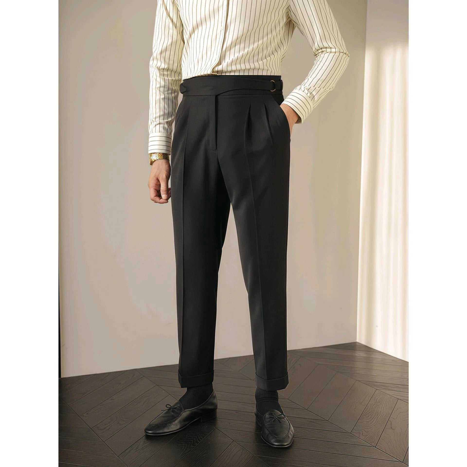 Men's Retro Business Casual Paris Buckle Pants