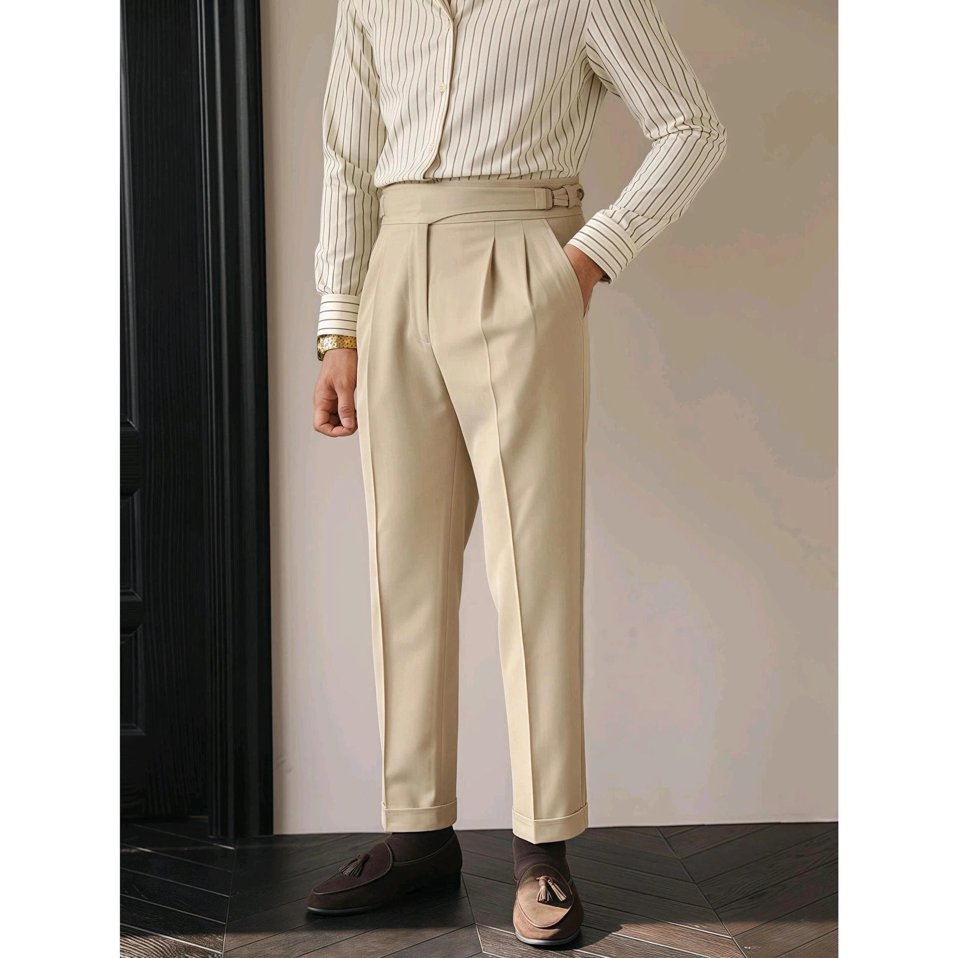 Men's Retro Business Casual Paris Buckle Pants