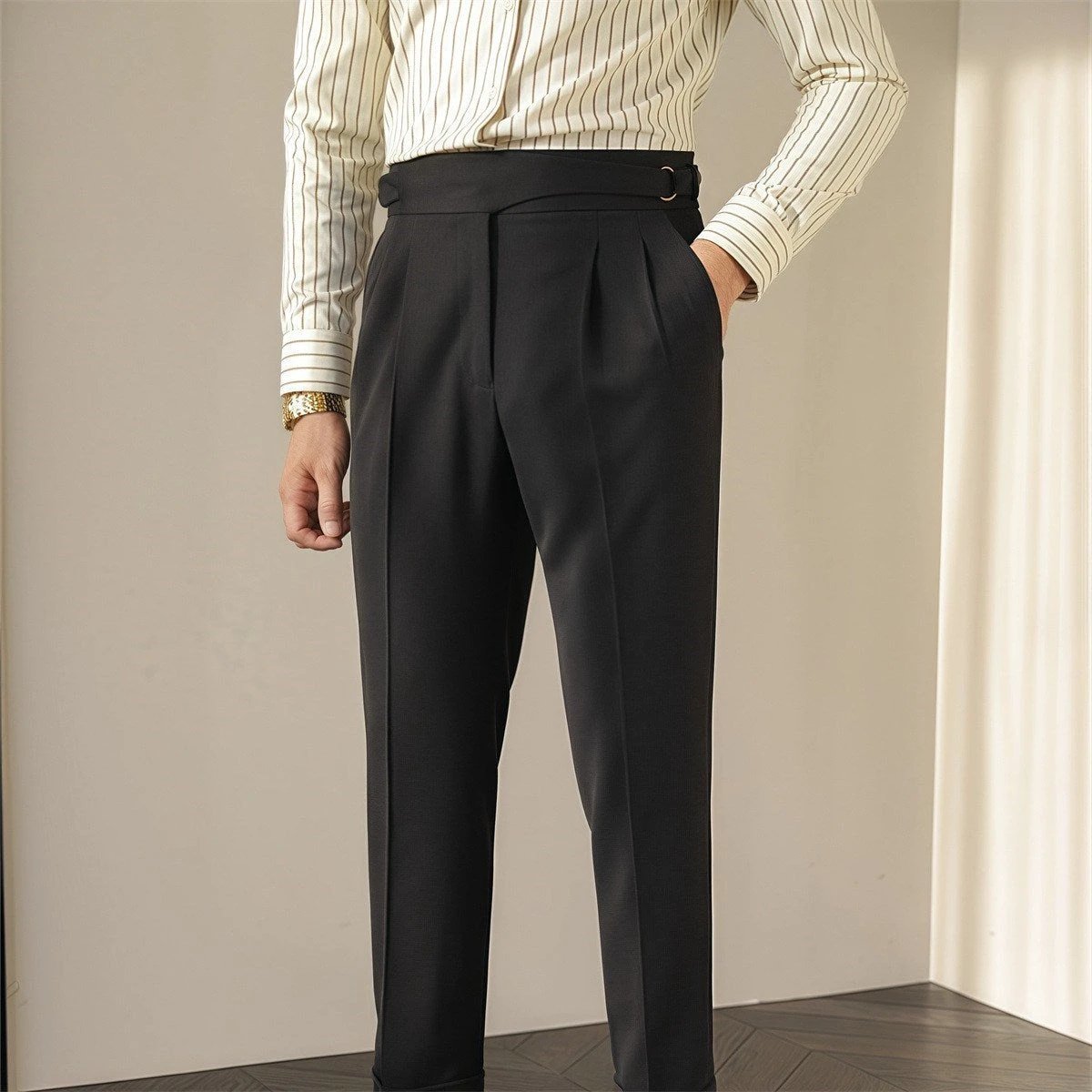Men's Retro Business Casual Paris Buckle Pants