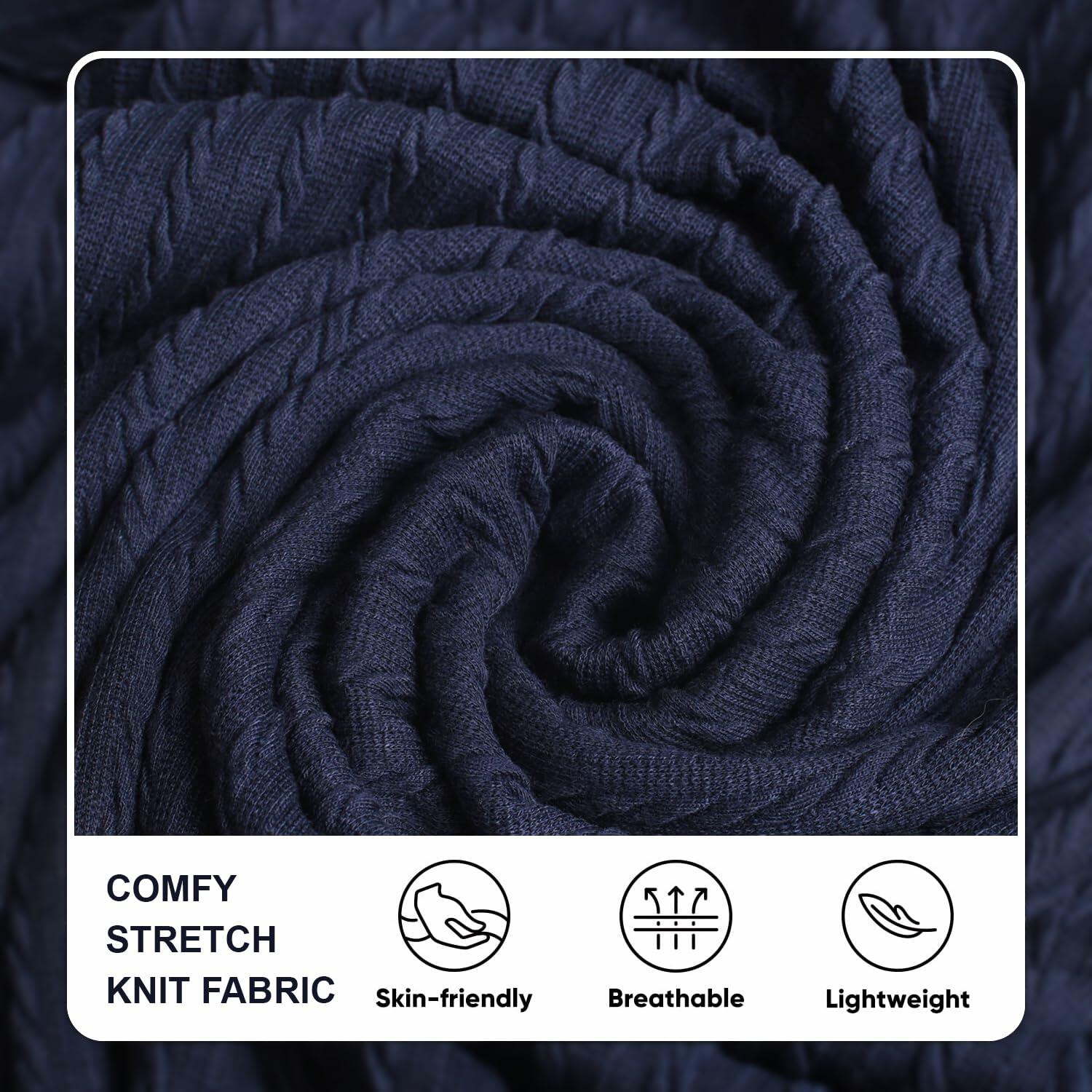 Knit Polo Shirt Men V Neck Buttonless Short Sleeve Navy Size M